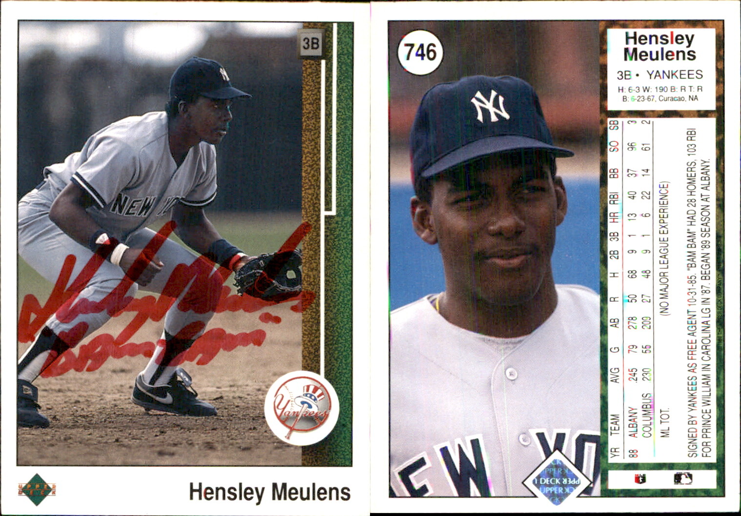 Hensley Meulens Signed 1989 Upper Deck #746 Card New York Yankees Auto AU