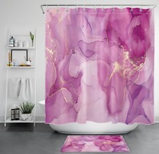 Modern Aesthetic Purple Abstract Marble Shower Curtain Set for Bathroom Decor