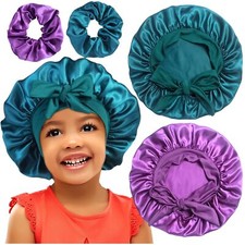 2 2 Satin Bonnets with Scrunchies for Kids Cute Hair Bonnets for Girls Sleepi...