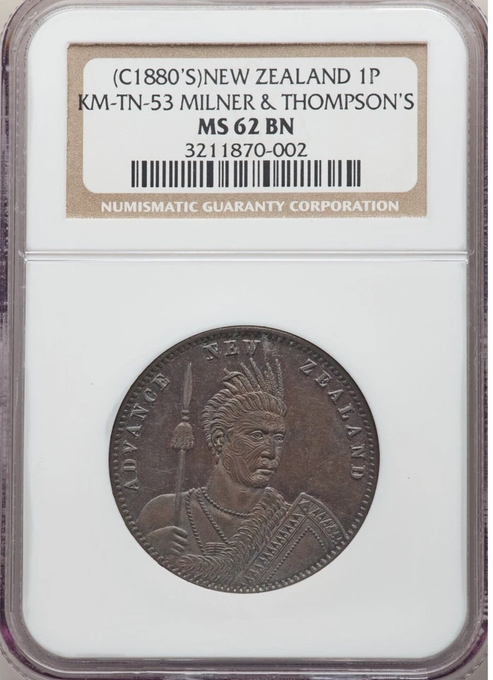 ND (1880'S) NEW ZEALAND CHRISTCHURCH MILNER & THOMPSON PENNY TOKEN NGC MS62 BWN - Image 3 of 4