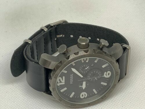 Fossil JR1353 Herren schwarz Leder grau Edelstahl Analog Quarzuhr C806 - Bild 7 von 9