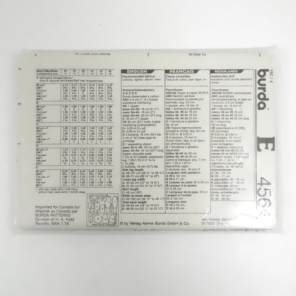 Burda 4564 Misses Jacket Skirt Pants Capri Button Up Shirt Pattern Sz 8-18 Uncut - Image 2 of 4