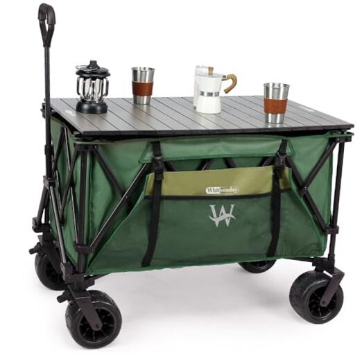 Folding Collapsible Wagon, Heavy Duty Foldable Utility With Table Green-tb