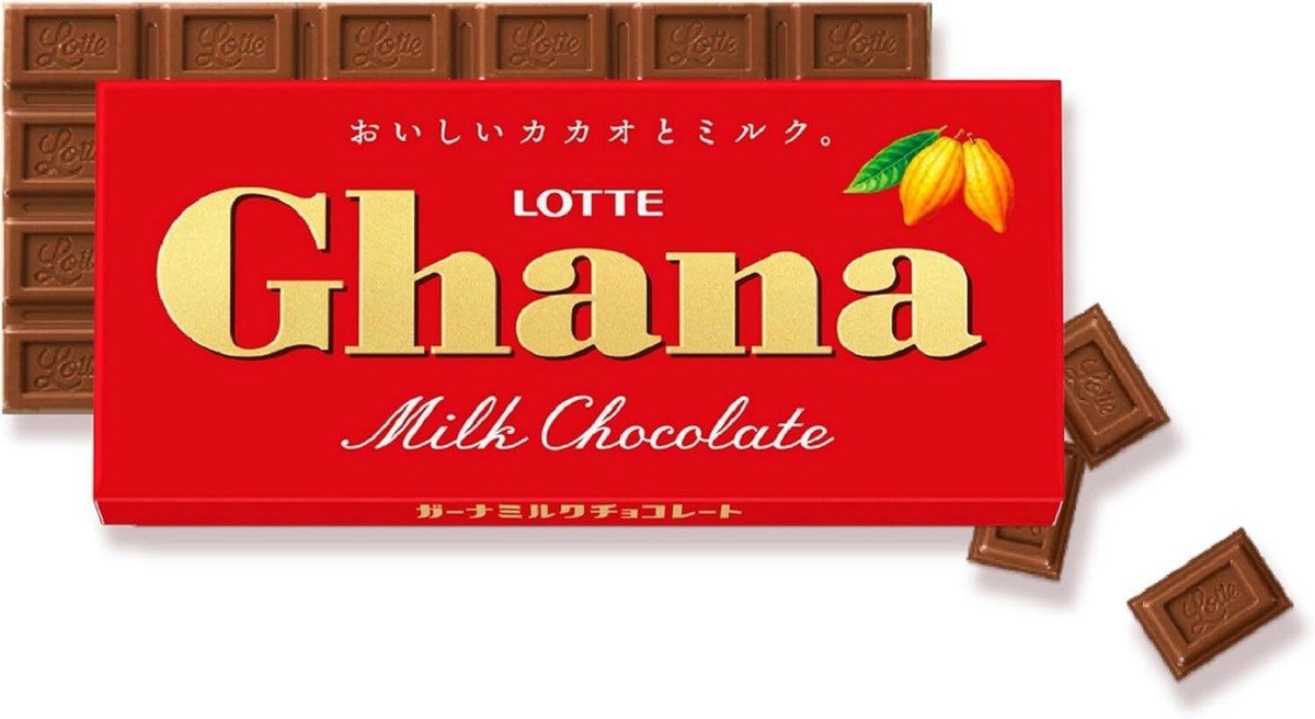 LOTTE Ghana Milk Chocolate 個包装 まとめ売り Lotte, Ghana Chocolate Bar, Milk, Black, White & Pink, 50g, Japan
