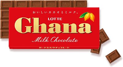 Lotte, Ghana Chocolate Bar, Milk, Black, White & Pink, 50g, Japan