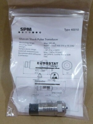 SPM TYPE 40010 GLUE-ON SHOCK PULSE TRANSDUCER 100dB STAINLESS STEEL 13FT. CABLE
