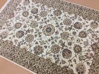 4'.2 X 6'.1 Beige Red Isfahan Persian Oriental Rug Hand Knotted Wool & Silk 4'.2 X 6'.1 Beige Red Isfahan Persian Oriental Rug Hand Knotted Wool & Silk
