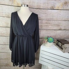 Asos Women's Black Bishop Long Sleeve Lace Flower Back Wrap Dress Size 2