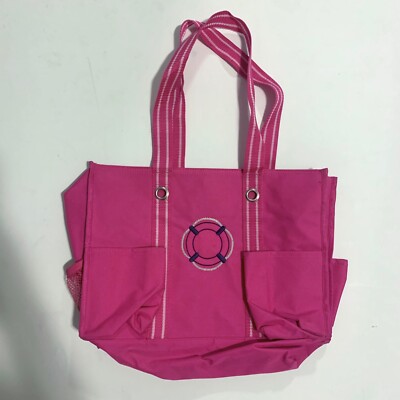 Thirty One Pink Bag Zip-Top Organizing Utility Tote w/ Embroidered