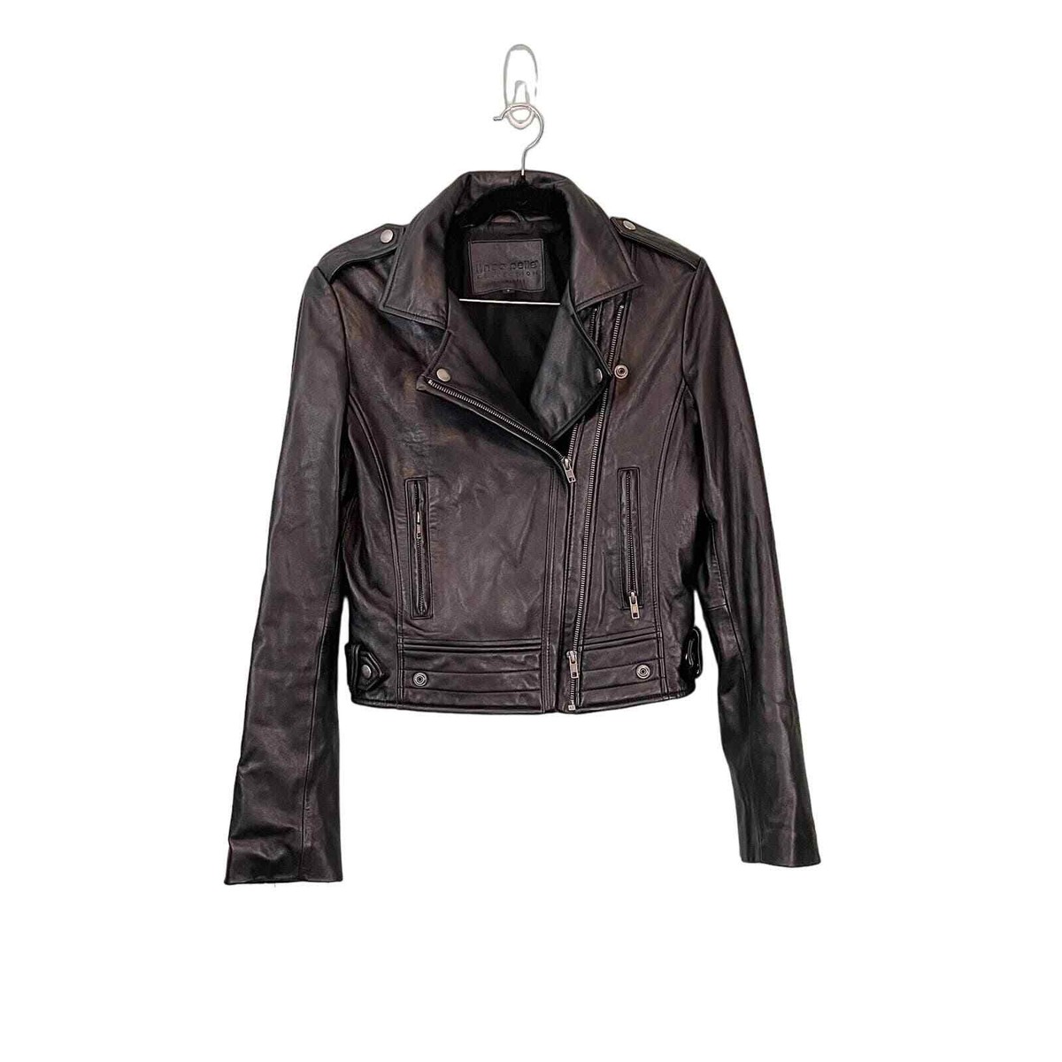 Linea Pelle Women's Black Genuine Leather Zip Cafe Moto Biker