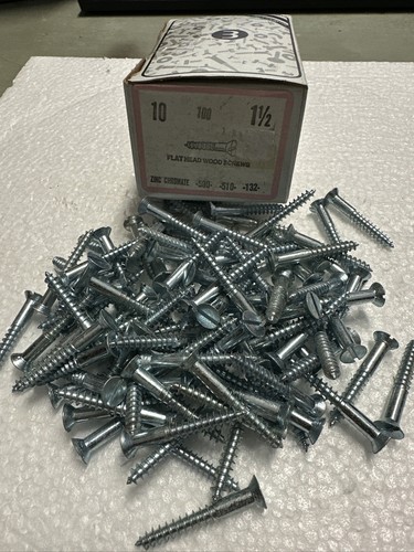 (Box of 100) #10 X 1-1/2" Slotted Flat Head Wood Screws Zinc Chromate Plated - Zdjęcie 1 z 4