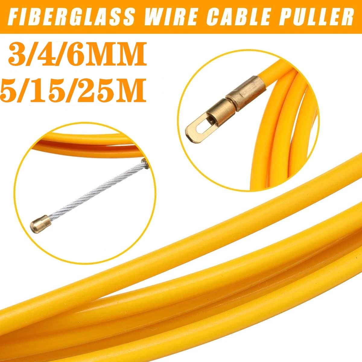 3 6mm Fish Tape Wire Cable Electrician Running Rod Electrical Snake Guide Pull