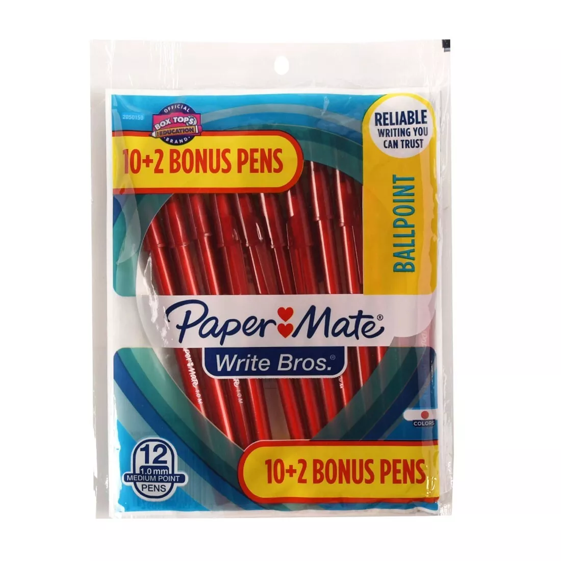 Paper Mate Write Bros. Ballpoint Stick Pen, 1.0 mm Medium Tip, Red