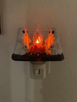 Ghosts and Ghost Dogs Flickering Campfire Night Light Halloween Plug In Gift