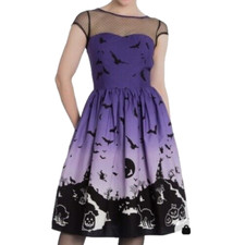 Hell Bunny Graveyard Haunt Dress Womens XS Pin Up Rockabilly Goth Bats NWOT