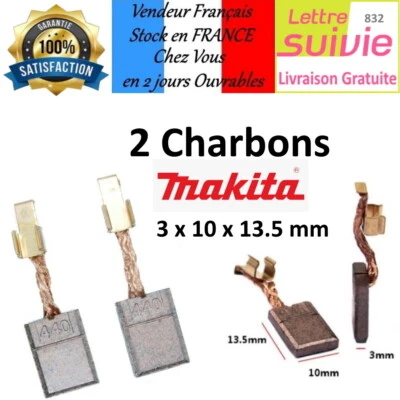 Lot 2 balais Charbons MAKITA CB440 Perçeuse Visseuse 3 x 10 x 13.5 mm