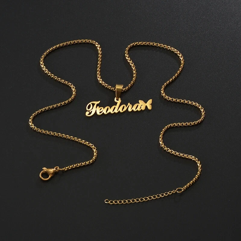 Personalized Custom Name Necklace Box Chain Butterfly Pendant Women Gold Jewelry - Image 3 of 4