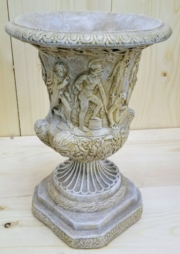 15" Urn Vase Planter Home Decor Greek Roman Nude Figures - Picture 4 of 5