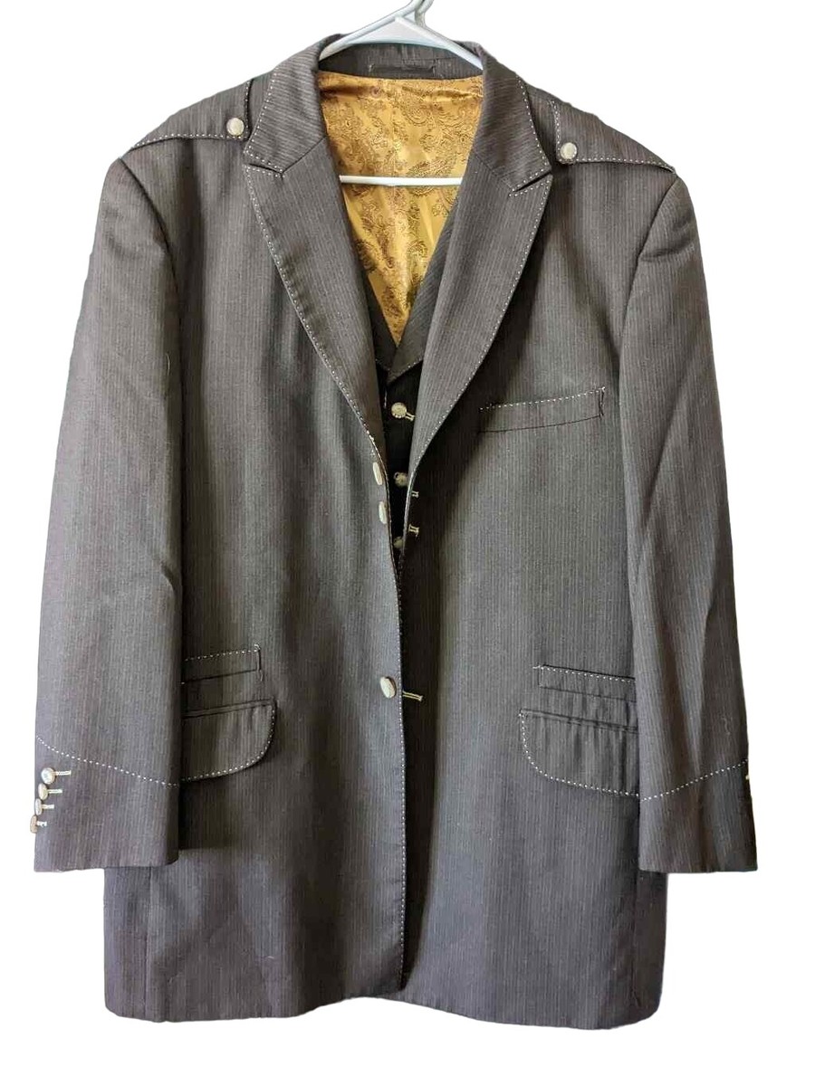 Valentino Ferrel Piece Suit 44R Brown Pinstripe with Gold