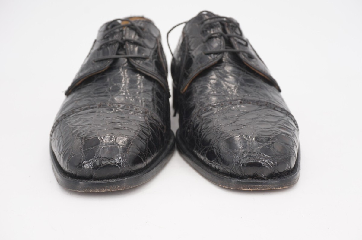 WORN 5x | $1295 ZELLI 8.5 M CROCODILE BLACK CAP TOE DERBY  display picture 2