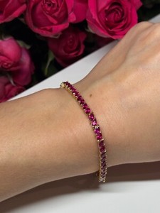 Authentic 925 Sterling Silver Gold Plated Ruby Bracelet Length 7.5