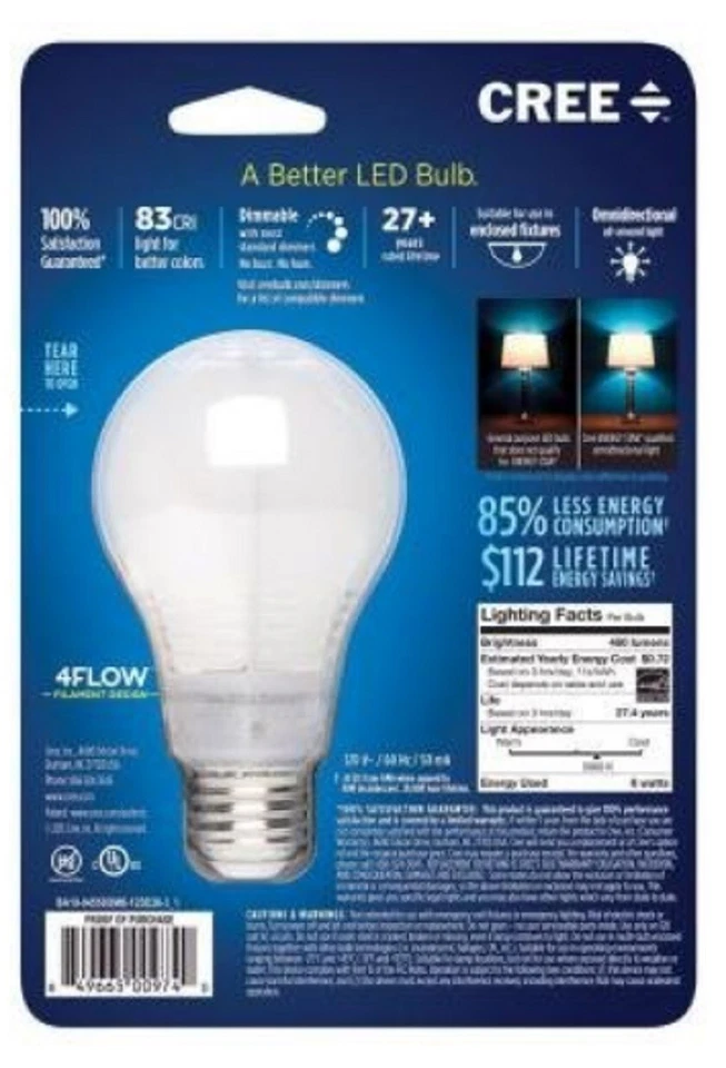 2 Pack CREE Day Light 5000K LED 40W Bulb Dimmable 22 Year life Use 6W NEW SEALED - Image 2 of 3