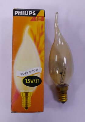 1x 15W Philips Amber Bent Tip Kerze Glühbirne SES E14 kleine Edison Schraube