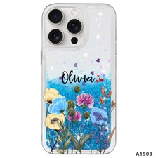 Caes For iPhone 16e 14 15 16 Pro Max Pretty Personalised Name Bling Phone Cover