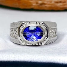 Tanzanite Oval Cut Gemstone With 925 Sterling Silver Ring For Men's #A93 *
