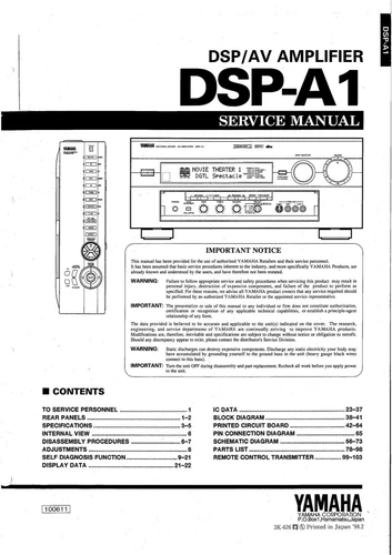 Service Manual-Anleitung für Yamaha DSP-A1 