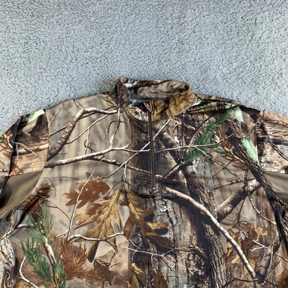 NEW Realtree T Shirt Mens XL Camo Pullover 1/4 Zip Stretch Long Sleeve Forest - Image 4 of 4