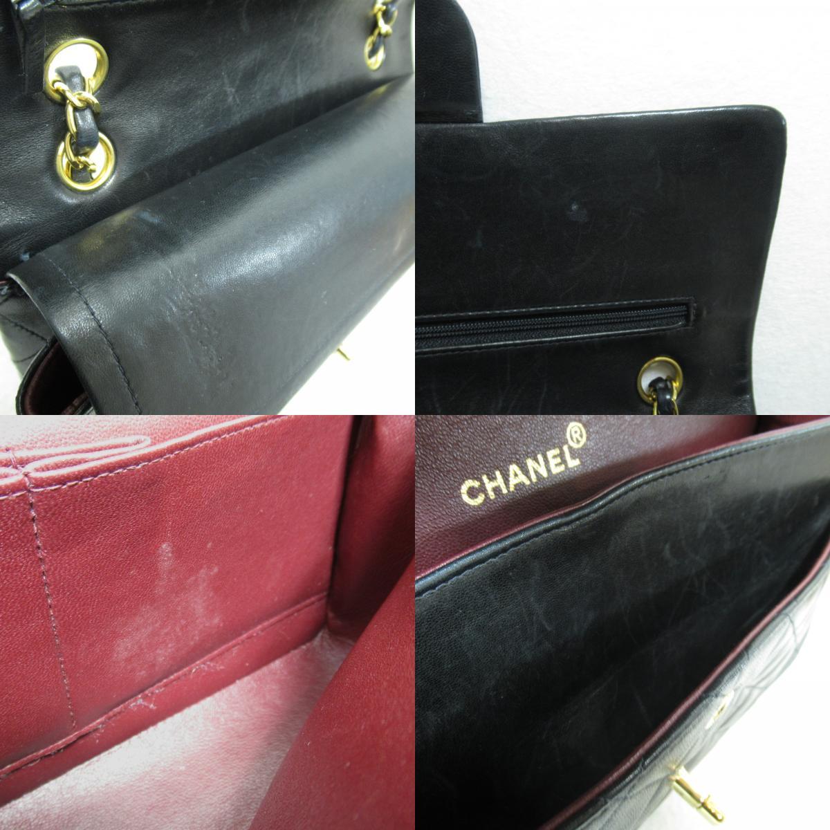 CHANEL Matelasse W Flap Chain Shoulder Bag Lambskin Black GHW Used eBay