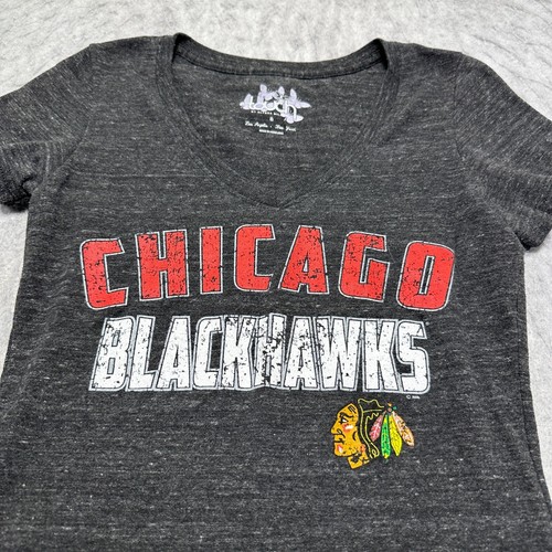Chicago Blackhawks NHL Alyssa Milano T Shirt Charcoal Womens Size Small - Picture 4 of 11