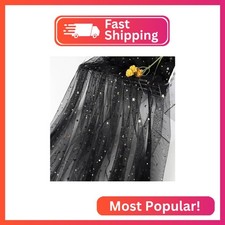 HAVII 59" x 4 Yards Black Glitter Tulle Rolls Star Moon Sequin Tulle Fabric Bolt