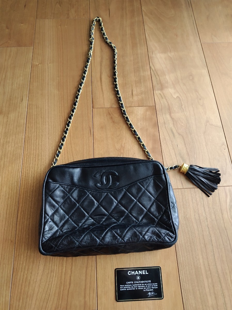 CHANEL Matelass Chain Shoulder Bag Shoulder Bag Black Coco Mark Vintage Tassel B