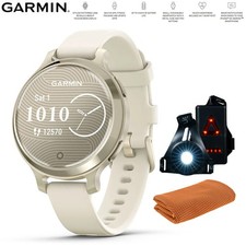 Garmin Lily 2 Active Smartwatch Gold with Bone Silicone Band Towel and Light