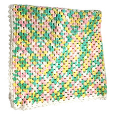 Handmade Crochet Baby Blanket Granny Square Pastel Pink Yellow Green 42x42 New