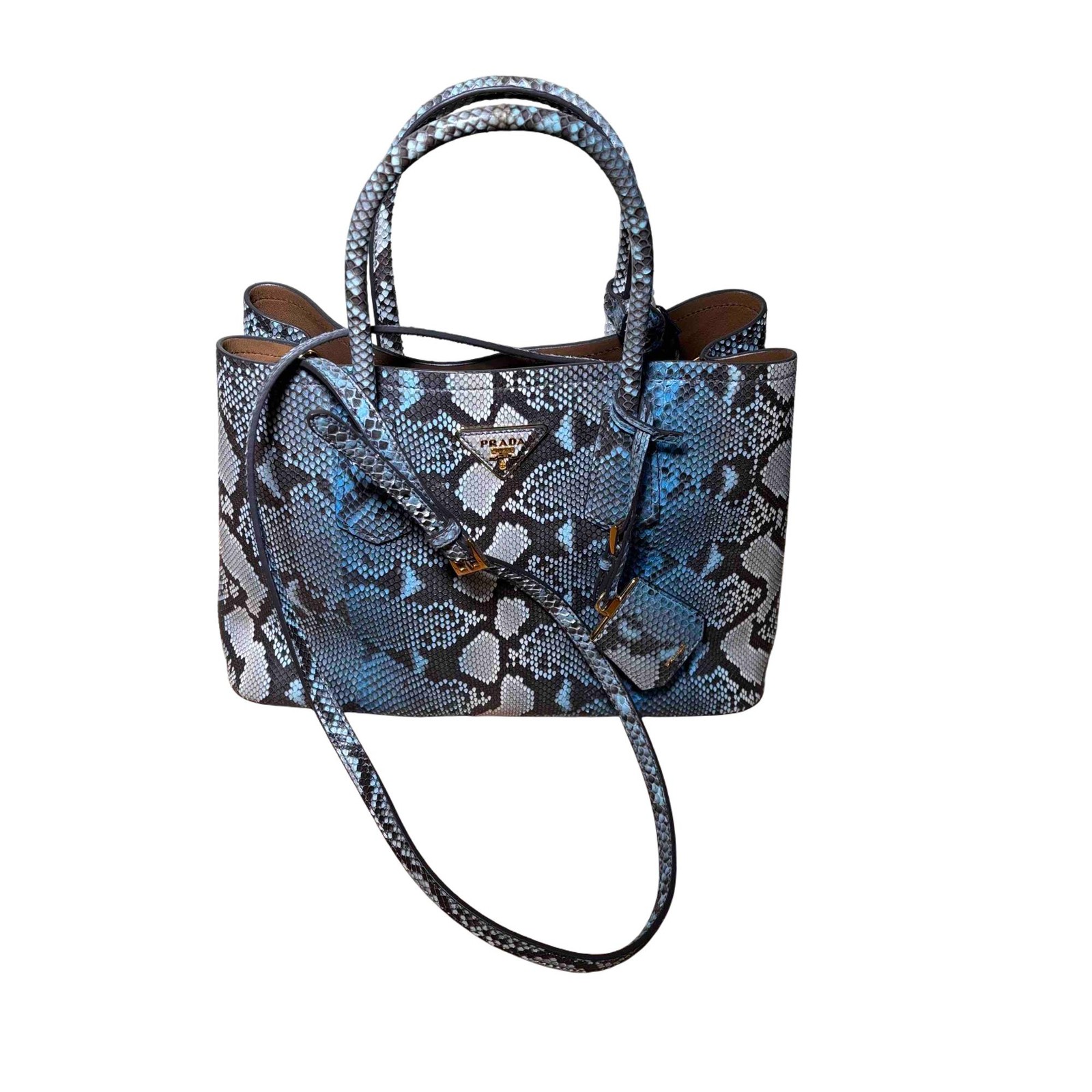 Prada Python Large Double Bag Roccia Blue/Tan Sna… - image 1