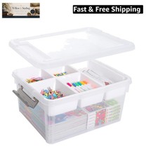 17 QT Plastic Storage Box with Removable Tray Craft Organizers and Storage Cl...