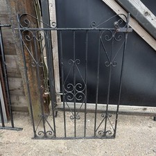 Black Metal Pedestrian Garden Gate with Scrollwork, Hinges, Flat Top