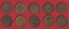 10 szt. monet z AUSTRALII ° ONE HALF PENNY ° BRO ° ZESTAW. II. ° od 1914 °