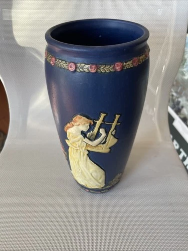 Art Nouveau Vase by WELLER Blue Ware Line Pre-1920 Maiden With Grapes 10 Inches!