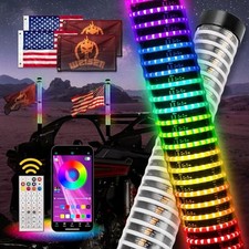 2PCS Fat COB Whip Light w/Brake Turn Reverse Light, 2" Fat Spiral RGB 2FT