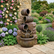Garden Water Fountain Tiered Pots Cascading Feature Electric Resin Patio