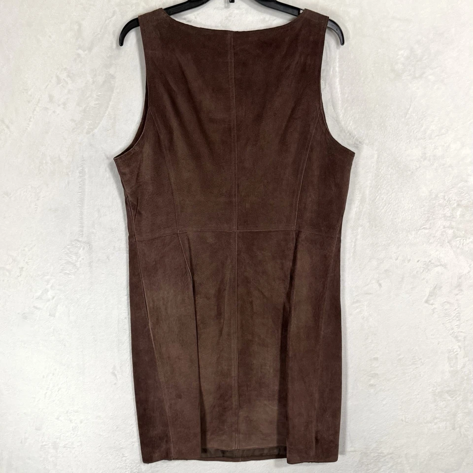 Isaac Mizrahi Target Suede Leather Sheath Dress Size 16 Chocolate Brown Pockets - Image 3 of 4