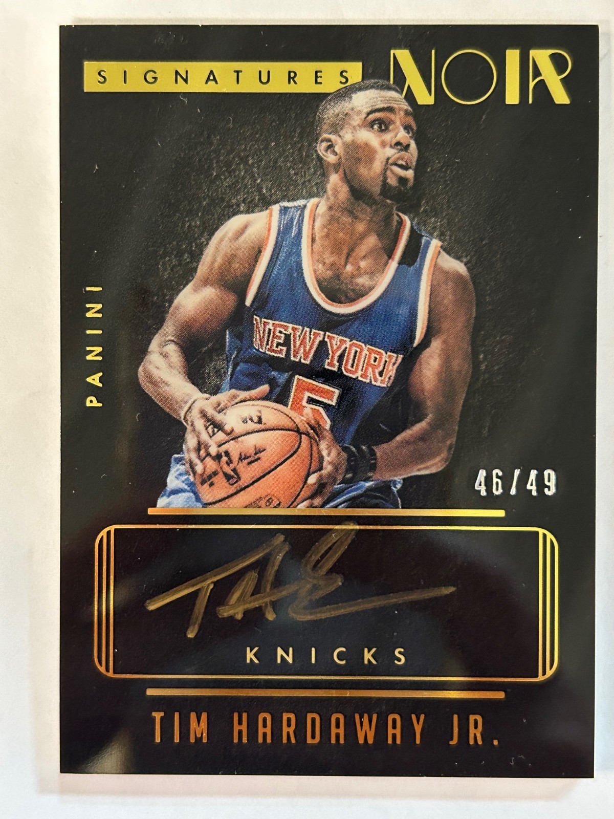 2015-16 PANINI NOIR AUTOGRAPHS COLOR GOLD TIM HARDAWAY JR #NCTHJ #D 46/49 HAWKS