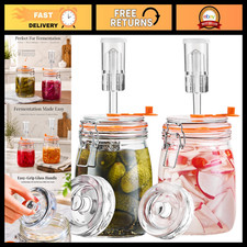 Fermentation Jars 1.1L Kit with Airlocks Glass Weights - 2-Pack for Home Brewi