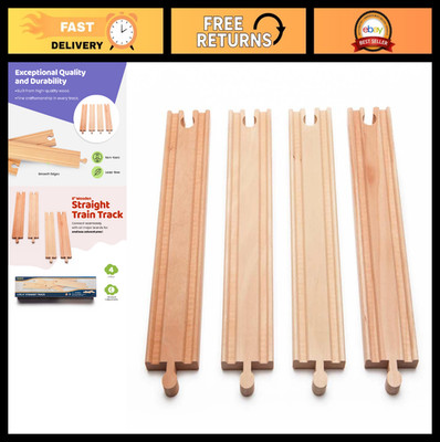 Wooden Train Track Set - 8'' Straight Expansion Tracks for Toy Trains, 4 Pieces,