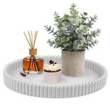 11.8in Decorative Tray for Coffee Table Decor- Gray Oval Concrete Tray for Ho...