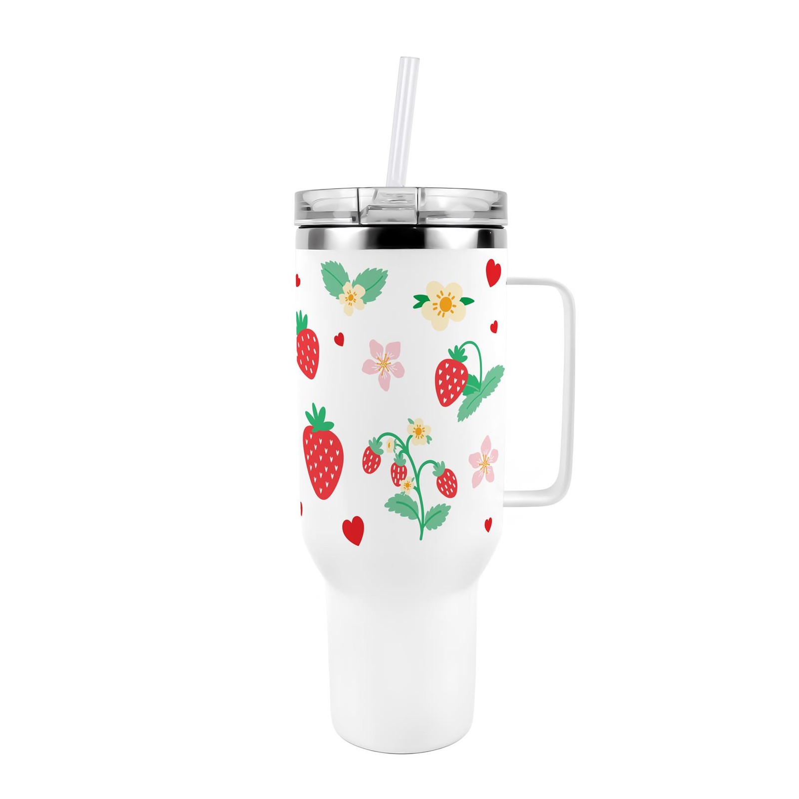 40oz Stainless Steel XL Travel Cup with Straw and Lid - Strawberry Flowers